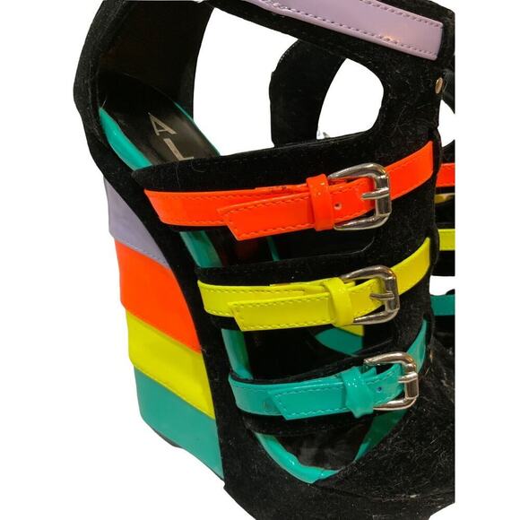 Alba Candy Neon Colorful Velvet Leather Buckle Strap Women's Sz 5.5 Wedge Sandal - Picture 7 of 10